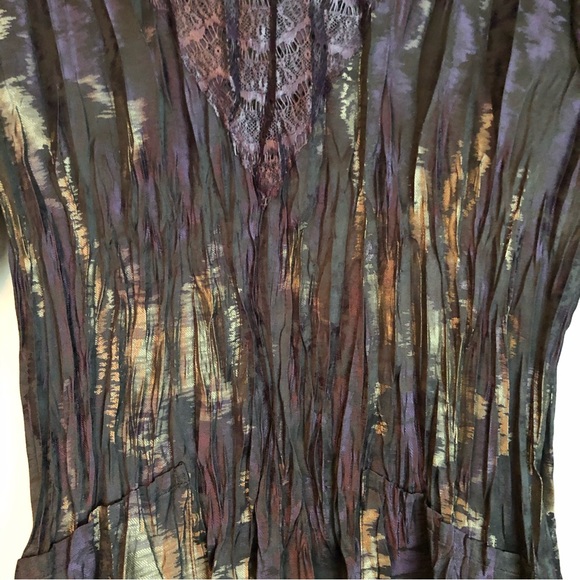 Babette Pleated Crinkle Long Sleeve Dark Purple &Black Square Neck Top Petite - Picture 13 of 15